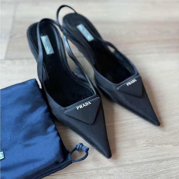 Prada Black Pointed-Toe Mule Heels Slingback - Picture 6 of 9
